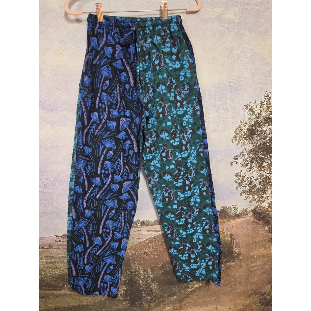 Akashic Connections Mixed-Print Mushroom Cotton Pants Size S/M Boho Hippychic